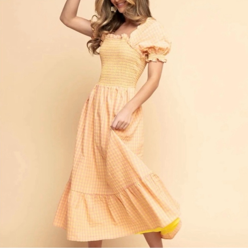 Rachel Parcell Peach Gingham Midi Dress